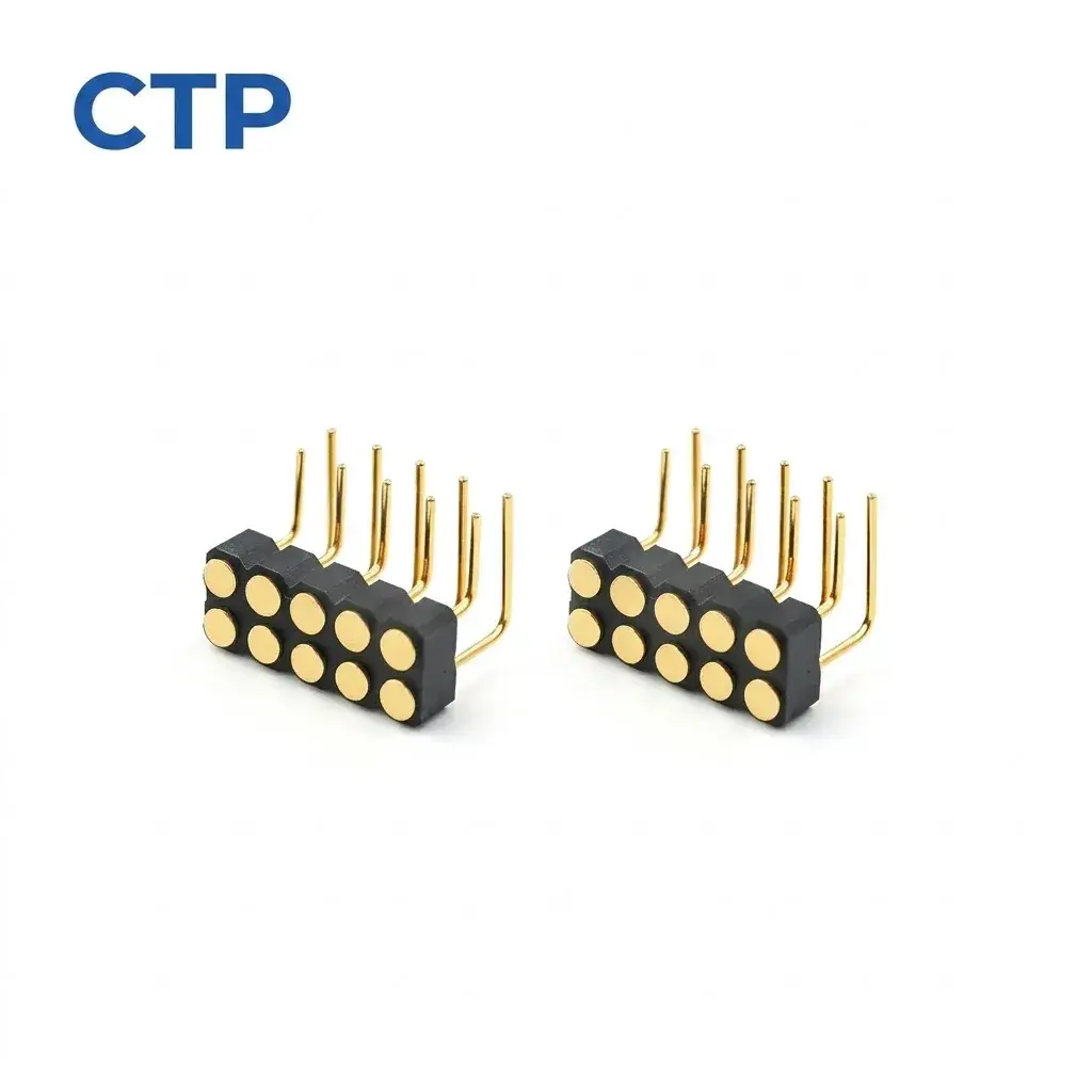 Premium 2.54mm 10 pin right angle female spring loaded pins CTP
