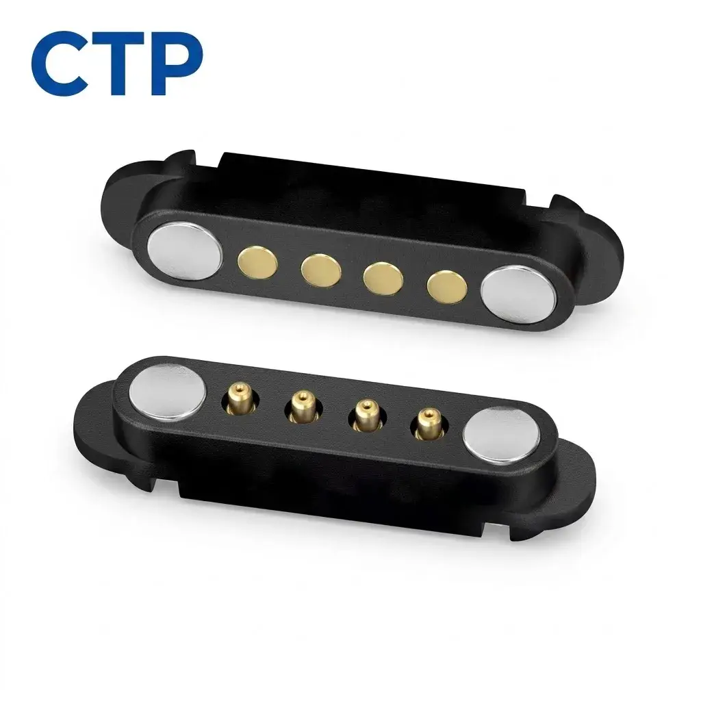 4 pin single row magnetic pogo pin connector