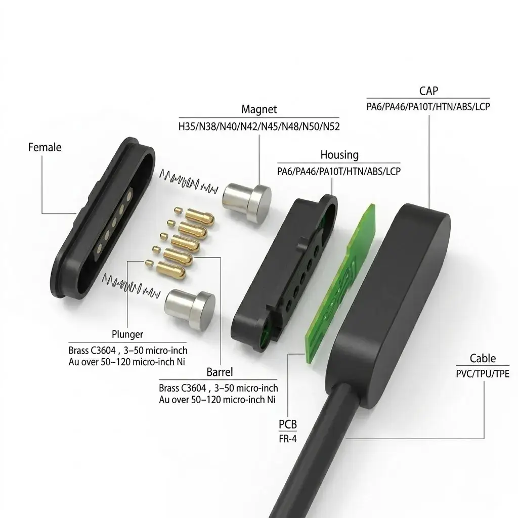 Ultimate 5 pin male female magnetic pogo pin connector wide range specs