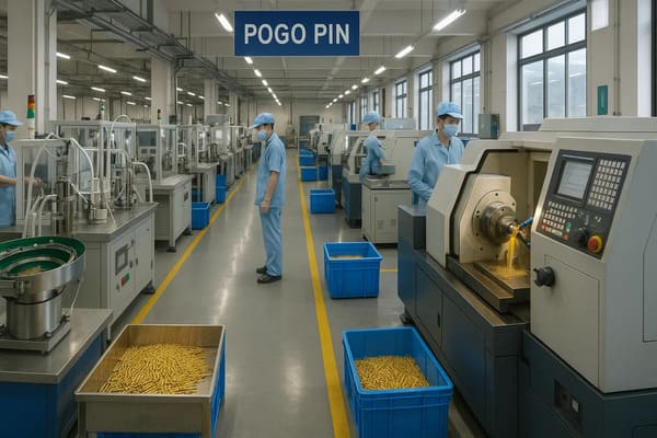 Factory floor showing pogo pin manufacturing process