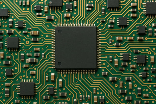 Close-up of a complex high-density PCB