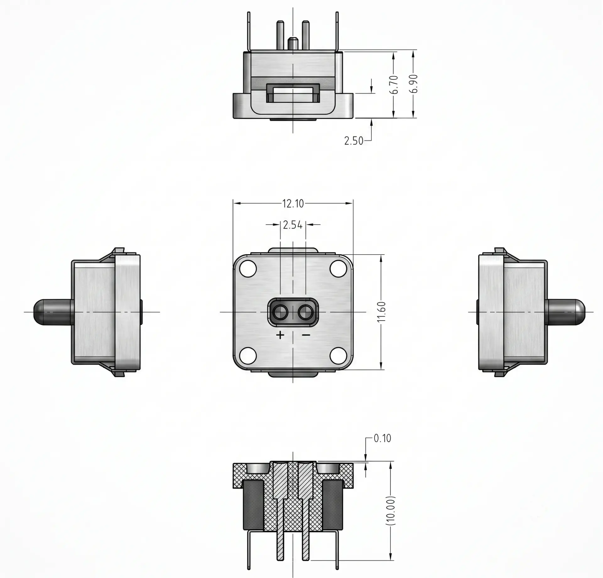 CTP 2-Pin Magnetic Connector Female Receptacle Layout CTP 2-Pin Magnetic DC Power Connector Female Receptacle Structure Diagram