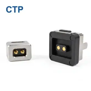 CTP high-current 2-pin magnetic DC power connector rated at 12V 5A, designed for smart LED lighting and outdoor camera applications.