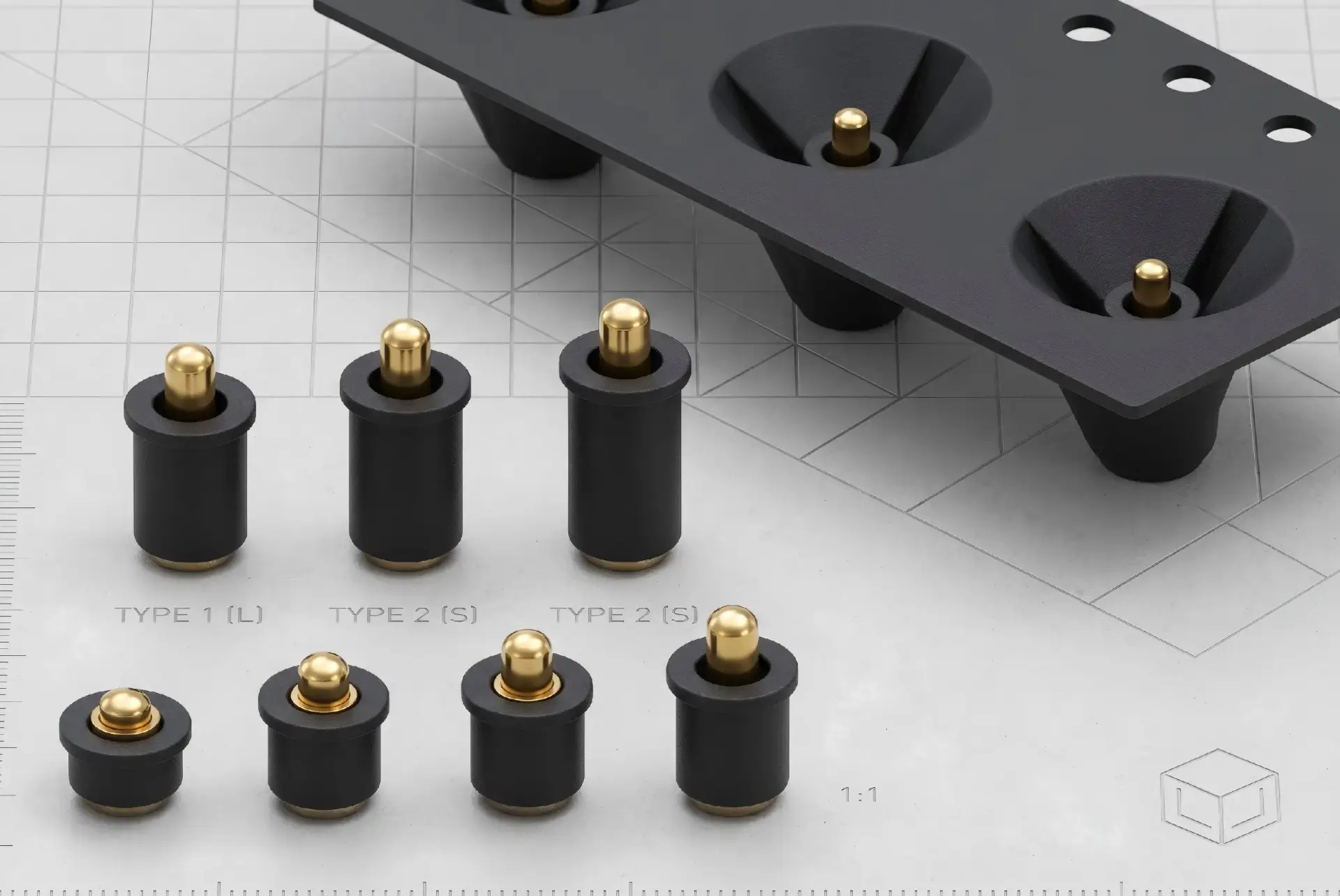 CTP insulated spring probes enclosed in high-performance dielectric sleeves.