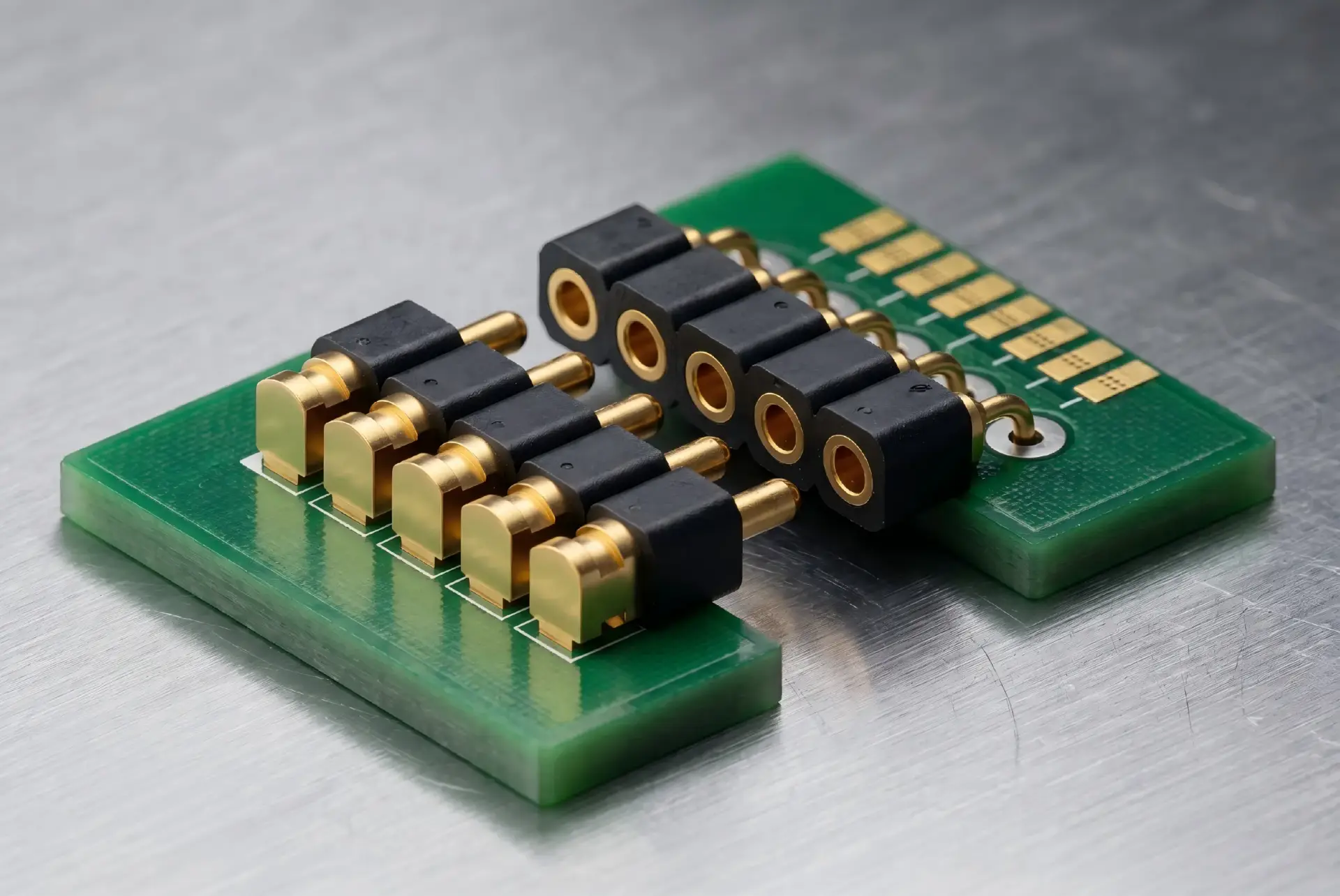 CTP low-profile right-angle and horizontal mount spring-loaded contacts in 1.27mm and 2.54mm pitches for parallel board mating.
