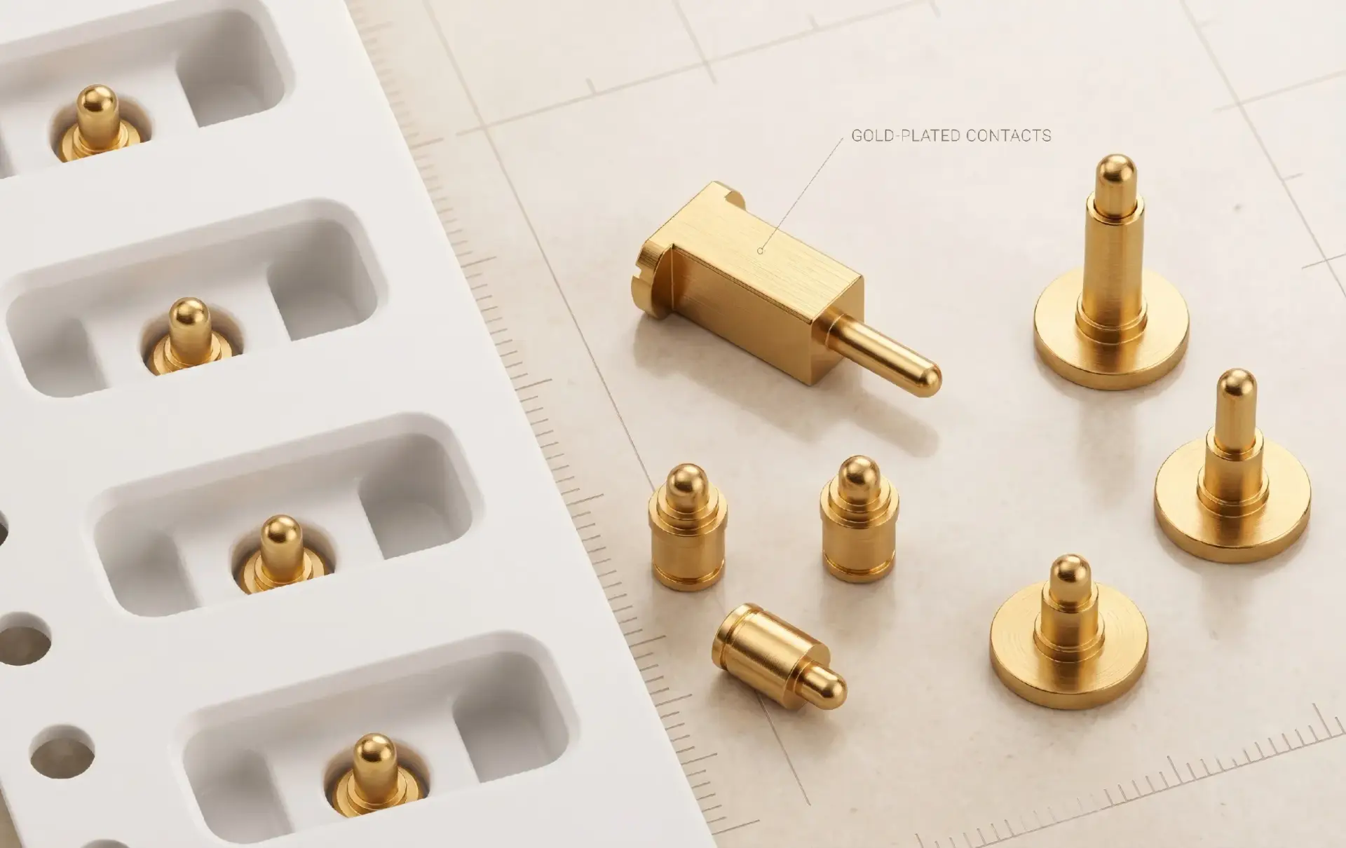 CTP discrete surface mount spring-loaded pins packaged on standard tape and reel.
