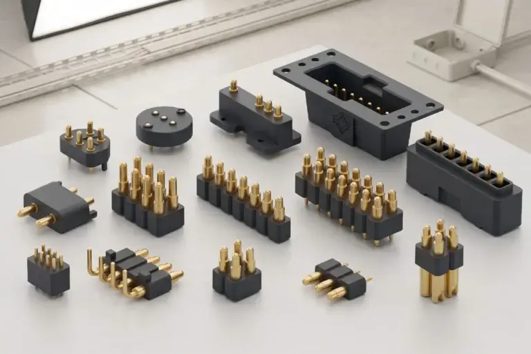 CTP high-performance spring-loaded connector arrays pre-assembled into high-temperature thermoplastic housings, featuring custom pin patterns and integrated threaded inserts.