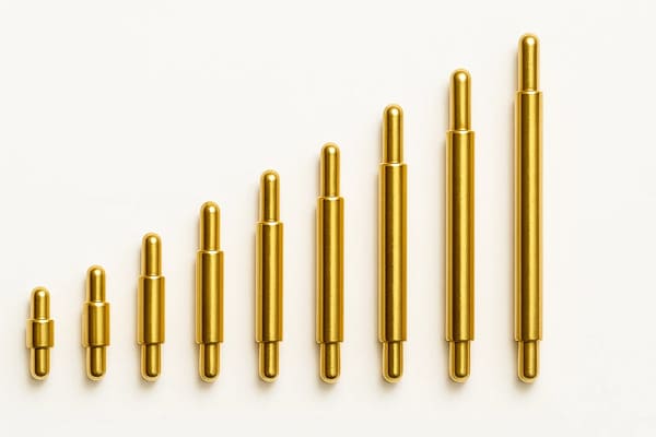 close-up of different length pogo pins