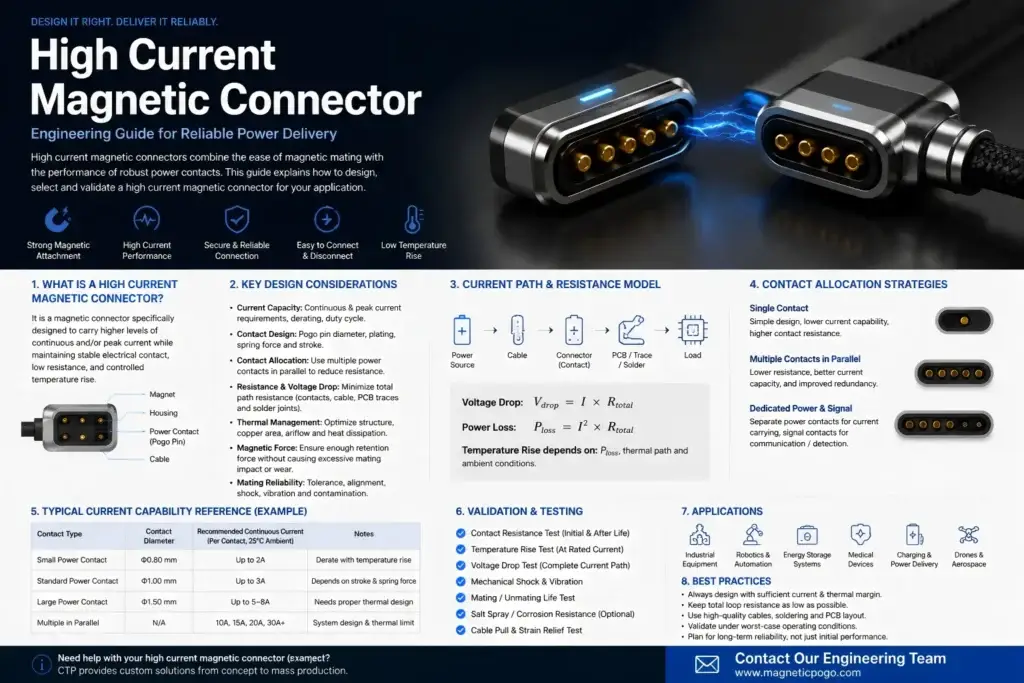high current magnetic connector temperature rise and current derating validation