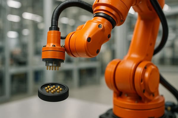 Industrial robot arm with magnetic pogo pin connector