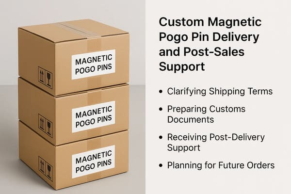 Custom magnetic pogo pin delivery and post-sales support