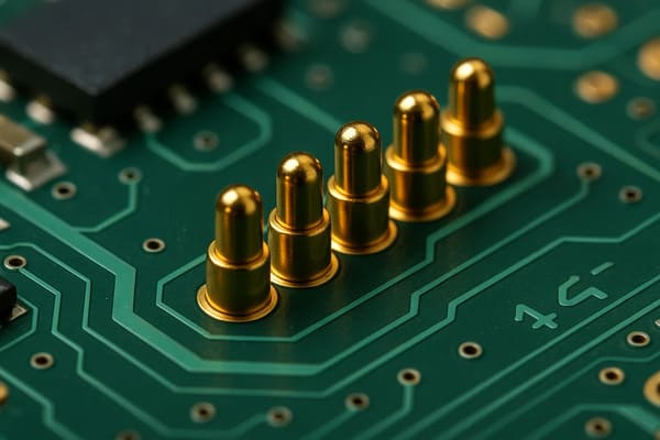 Close-up of pogo pin connectors on a circuit board
