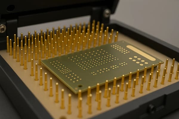 Pogo pins are being used in a test fixture setup