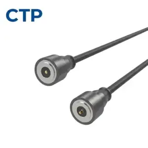 Premium round male and female magnetic pogo pin charger delivering 12V 2A power with IP56 waterproof rating, manufactured by CTP.