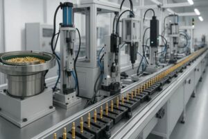 Production line with automated equipment for pogo pins
