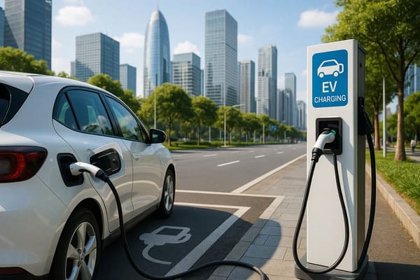Futuristic smart city with integrated Pogo Pin EV charging