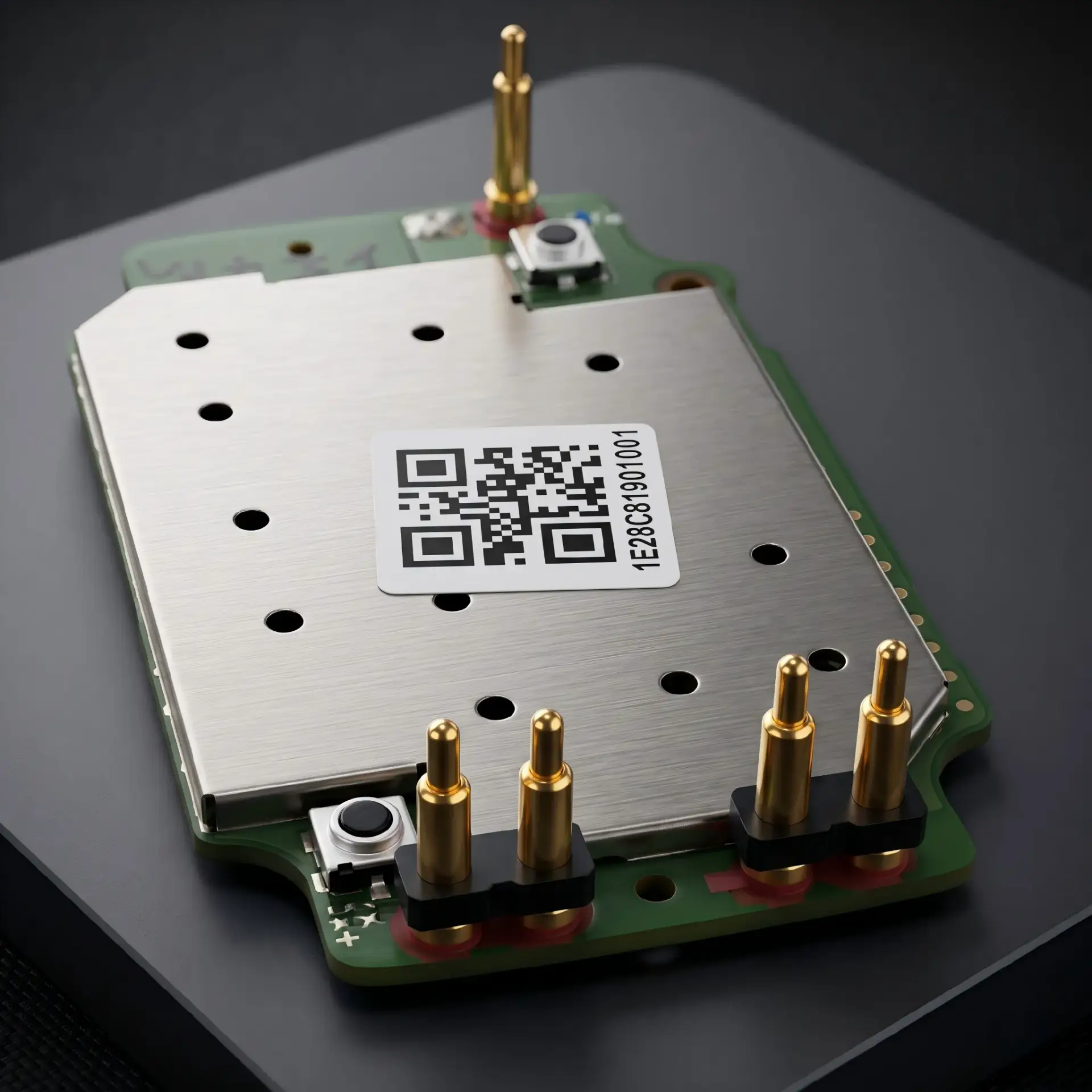 Surface mount SMD pogo pins soldered on a smart wearable device motherboard for reliable signal connection.