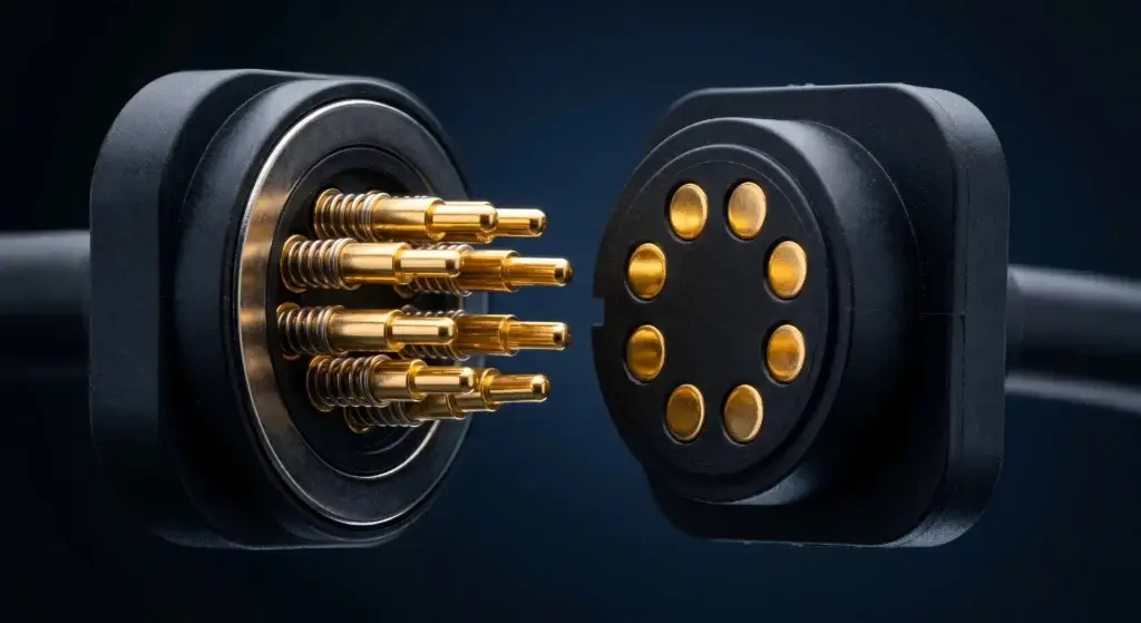 Custom spring-loaded magnetic pogo pin connector with IP68 waterproof design by CTP
