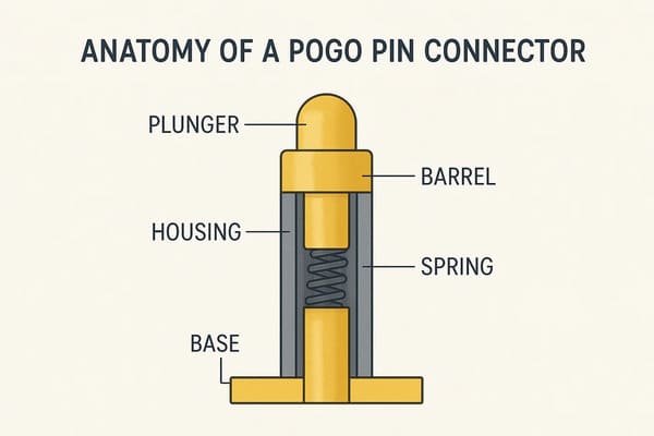 Diagram showing the anatomy of a pogo pin connector