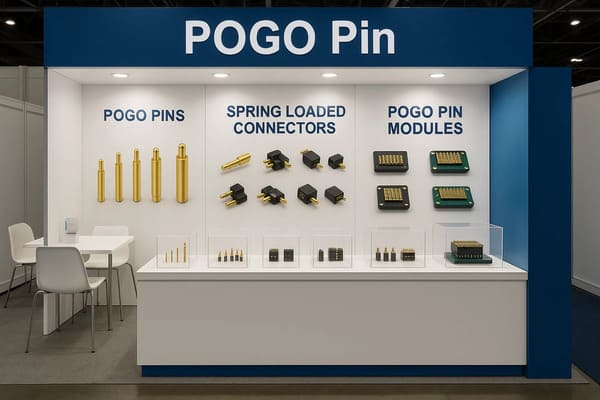 Trade show booth displaying pogo pin products